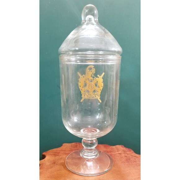 Vintage Knights Templar Master de Moley Seal Freemasonry Footed Dish w/ Lid - Picture 4 of 4